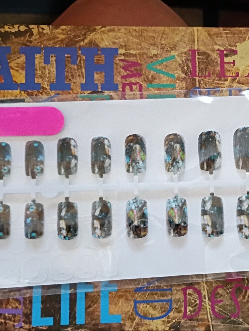 Press-On Nails with Blue and Brown Marble Accents - Women Makeup